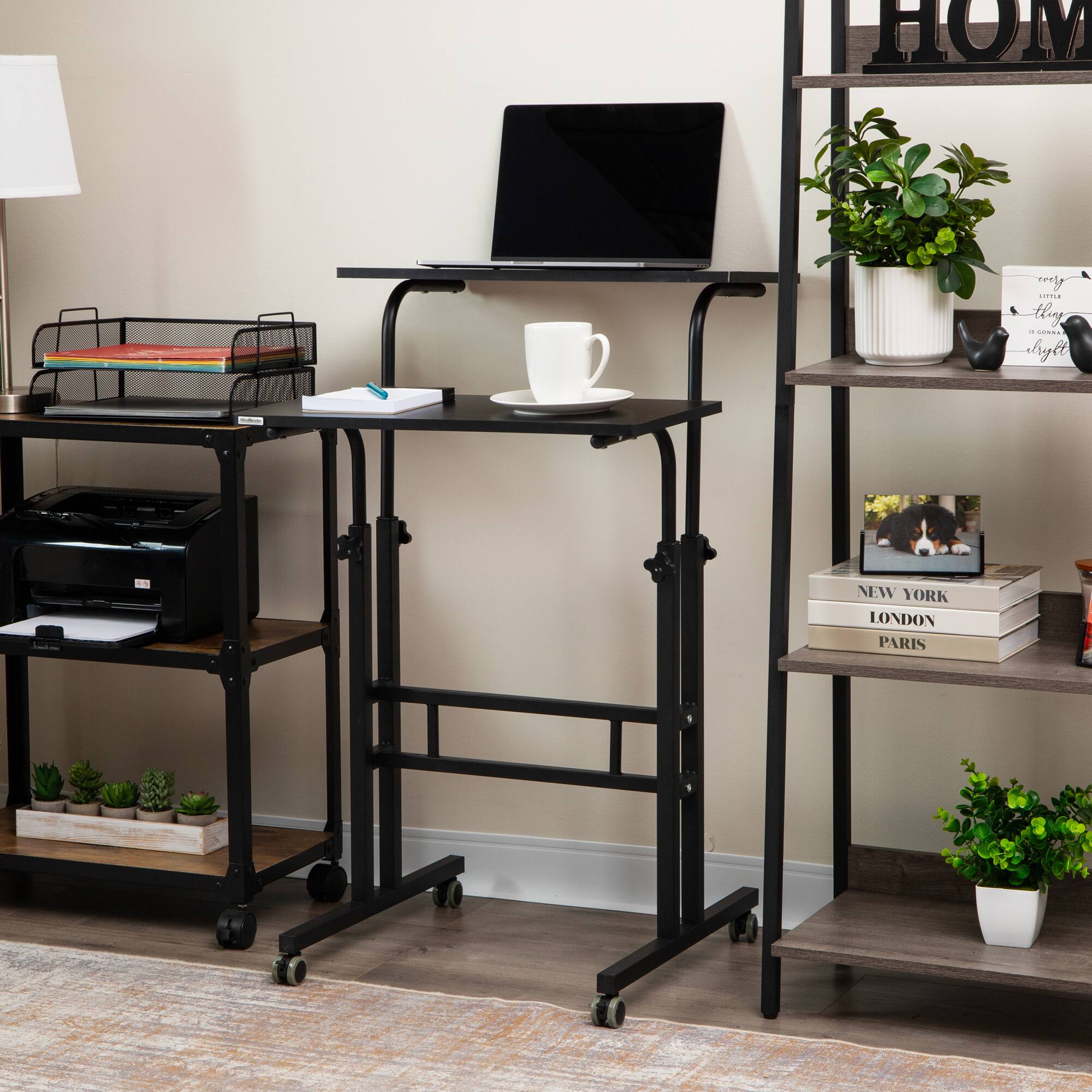 Mind Reader Black Mobile Sitting or Standing Desk